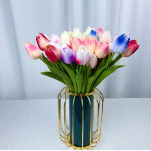 Indoor Faux Single Branch Pvc Soft Feeling Plastic Artificial Real Touch Tulip