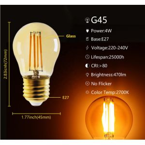 G45 led filament bulb amber 220-240V E27 led light bulb 4W led bulb