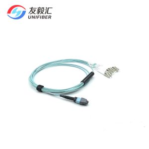 8 Core OM3 Multimode Patch Cable Aqua 2M MTP To LC Breakout Type B