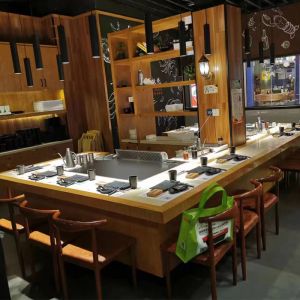 Cheap Custom Stainless Steel Rectangle Teppanyaki Grill Table 7-10 Seats for sale