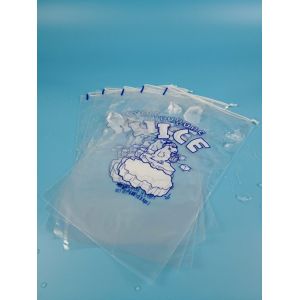 China Clear plastic 8Lb Drawstring biodegradable ice bags Custom Printed on sale
