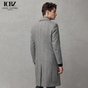 British Style Wool Gray Windbreaker Overcoat for Men's Mid-Length Double