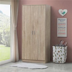 China Custom 2 Door Natural Wood Armoire Wardrobe For Clothes Big Storage Space on sale