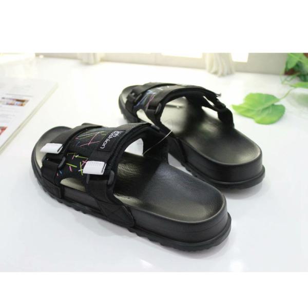 Black Ladies Peep Toe Slippers , Elastic Fabric Buckle Slip On Sandals