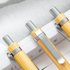 1.0mm Writing Width Eco-friendly Bamboo Ballpoint Pen with Metal Clip and Black