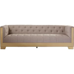 Modern tufted button stainless steel leg linen fabric sofa with 3 seats living room with armrest sofa,long bakc soa