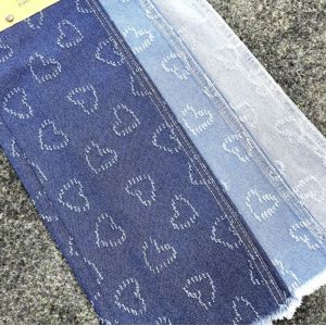 Embroidered Style Stretch Heart Shape Pattern Blue Denim Fabric For Women Jeans