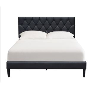 Twin Size Upholstered Bed Frame Black Leather Adjustable Headboard Tufted