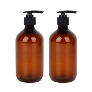 Refillable 16oz Empty Amber 500ml Plastic PET Lotion Bottle With Pump For