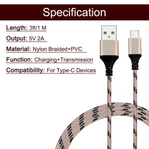 Long USB Type C Charging Cable USB Male To Type C Male Power Fast Braided