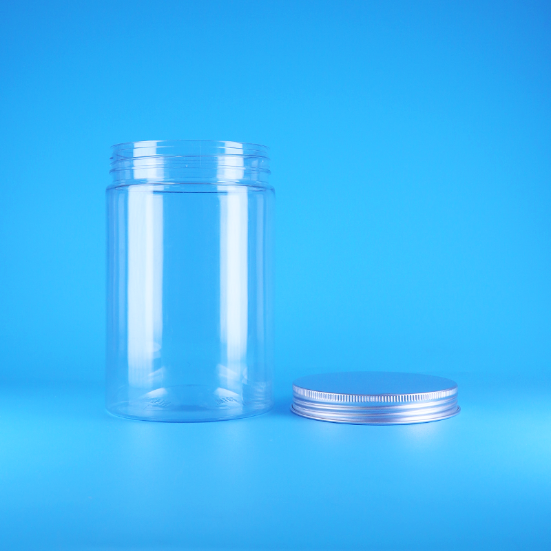 Wide Mouth Transparent PET Plastic Nut Food Candy Tall Round Jar Screw Flat Lid