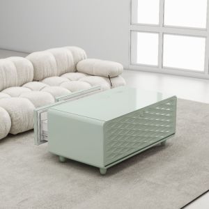 Chic Tempered Glass Top Coffee Table with Built-in Refrigerator and Wireless