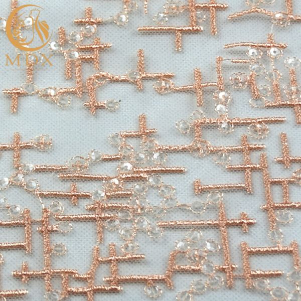 Pink Decorative Mesh Lace Fabric Sequins Embroidered Sustainable