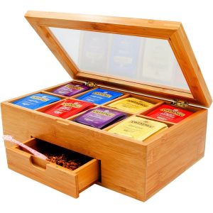Cheap bamboo tea box tea bag organizer with drawer for hot selling for sale