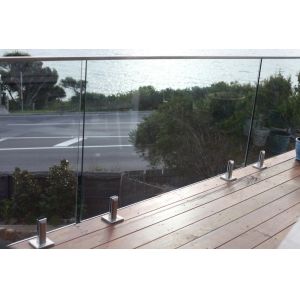 Cheap Round Steel Frameless Glass Balcony Railing Outdoor With Solid Wood Handrail for sale