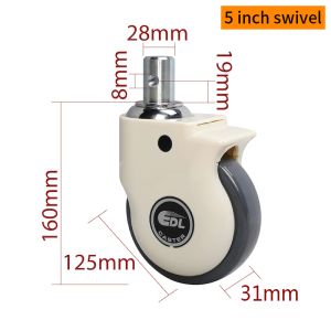 Cheap 5 Inch Medical Caster Wheels TPU Tread 130kg Load Capacity for sale