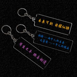 Transparent Acrylic Keychain Durable Simple Letter Word Printed With Metal Ring