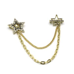 China Hollow Shirt Collar Pin Chain Pentagonal Stars Inlaid Crystal Diamond on sale
