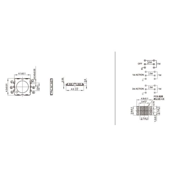 Thin Type Double Action Switch / Low Profile Tactile Switch High Precision