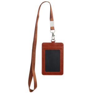 Vertical PU Leather ID Badge Card Holder for Work ID School ID Metro Card Access Card
