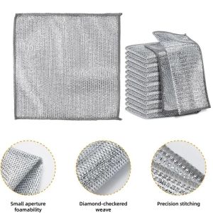 KILINE Single Layer Kitchen Scrubbing Dish Cloth Silver Wire Multipurpose Dish