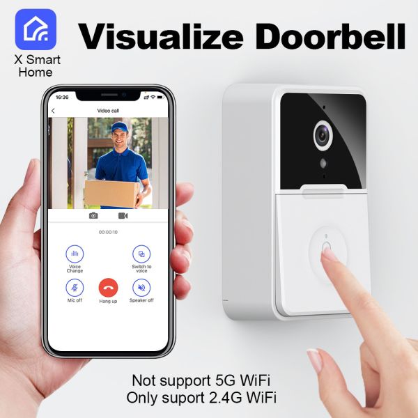 Night Vision Smart Wireless Video Doorbell 180° Viewing Angle Tuya Wireless