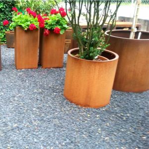 Flower Rusty Finish Round Corten Steel Planters For Garden