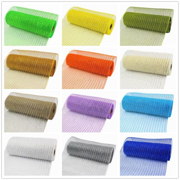 christmas mesh webbing materials cheap price wired satin organza DIY gift rolls ribbon paillette solid color ribbon