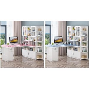 Chi Weng Solid Wood Computer Desktop Writing Desk Bookshelf Combination