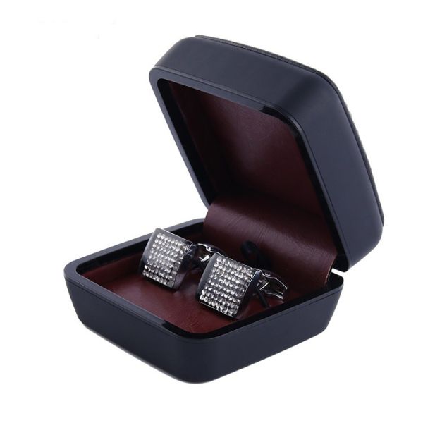 Quality Black Cufflink Gift Box with burgundy inside , Leather Cufflink Box wholesale