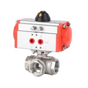 Water Media Q614/615F CF8/CF8m Thread Three Way Ball Valve with Pneumatic