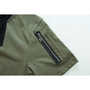 Army Green / Black Mens Trendy T Shirts Plain Dyed Technics With Hem Two Strap