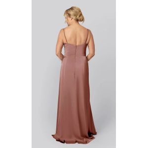 Perfect V-neckline Plus Size Spaghetti Straps Ruffles Split Slit Wine Satin