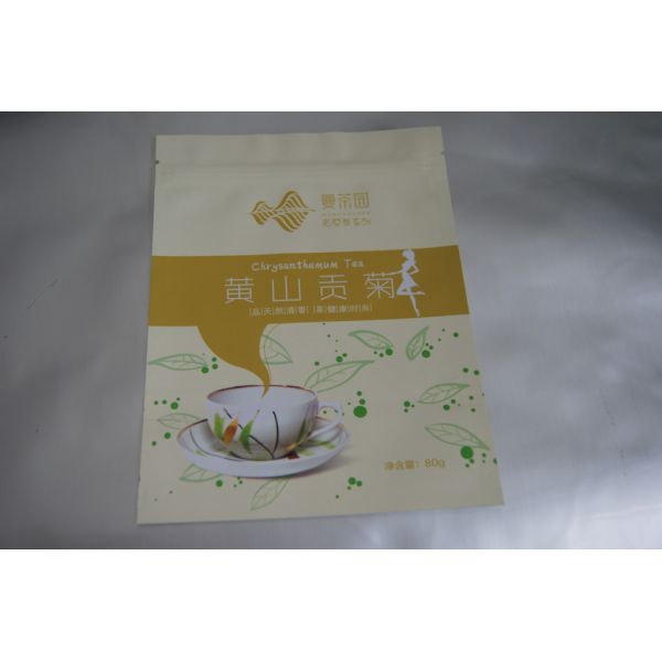 Flat Aluminum Foil Tea Bags Packaging With Zipper And Tear Notch For Chrysanthem