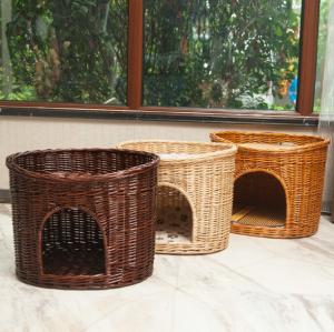 China Rattan Furniture Kennel Two Level Wicker Cat House With Cushion Original Color on sale