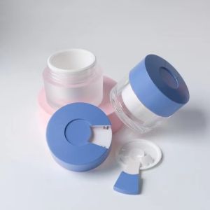 15/30/50g Clear Double-Wall Cosmetic Cream Jar with Built-in Hygienic Spoon for