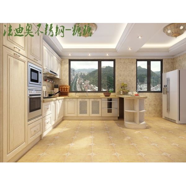 Classic French Kitchen Cabinets With Elegant Curved Displays And Functional Island