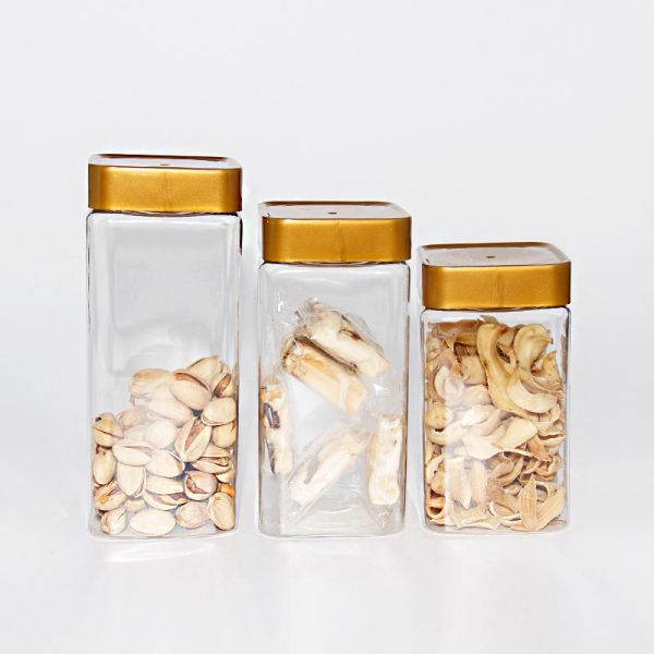 Quality Square Pet Material Transparent Food Storage Canister With PP Lid For Kitchen wholesale