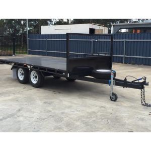China 14 x 8ft Hydraulic Tipping Flat Top Tandem Trailer With Disc Brakes / LED Lights on sale