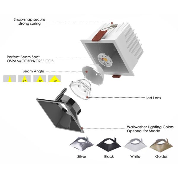 Square Frameless Dimmable LED Downlight Cob Recessed Down Lights