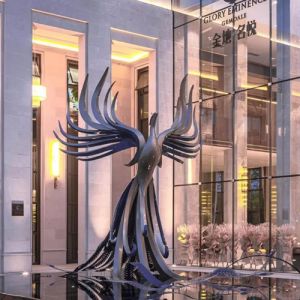 China Fire Phoenix Bird Sculpture FRP Stainless Steel Metal Animal Garden Statues on sale