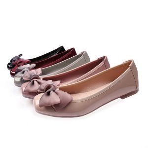 Square Toe Flat Heeled Shoes Ballerina Foldable With Big Bow