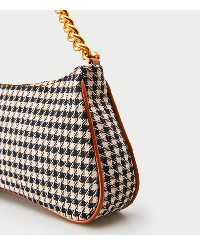 PU Baguette Shoulder Bag Houndstooth Texture Retro Brown