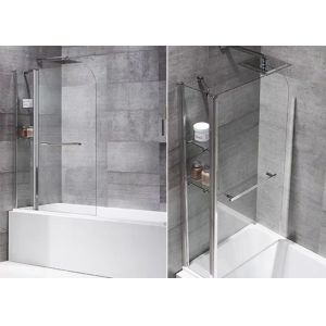Tempered Glass Waterproof Bathroom Shower Partition Two Folding Racks
