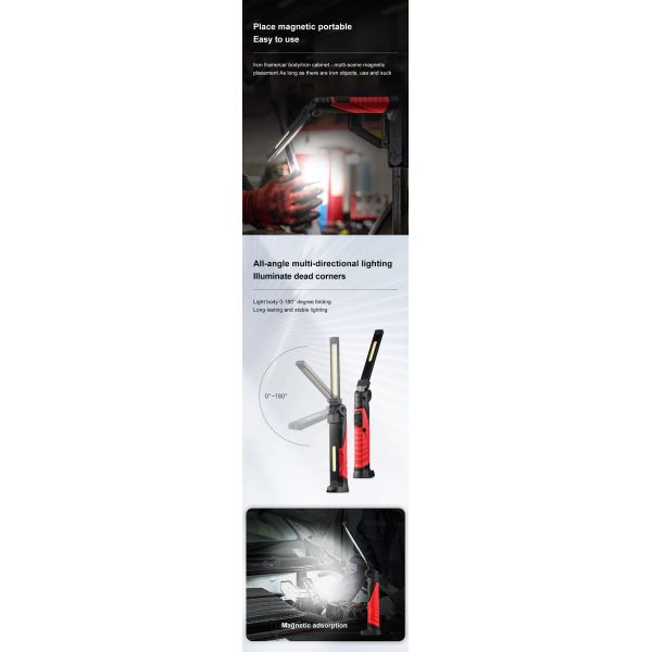 8W Handheld Dimmable LED Slim Work Light With Magnetic Pick Up For Car Repair