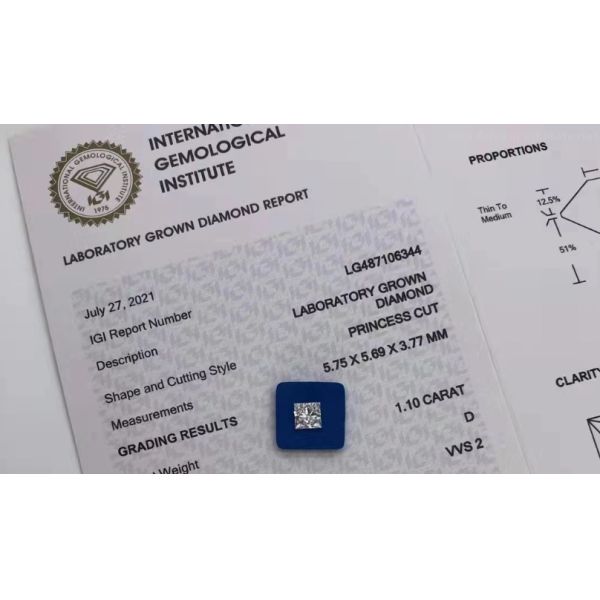 1.1 Ct Princess Cut Lab Grown Diamond Jewelry D VVS2 HPHT Lab Grown Diamond