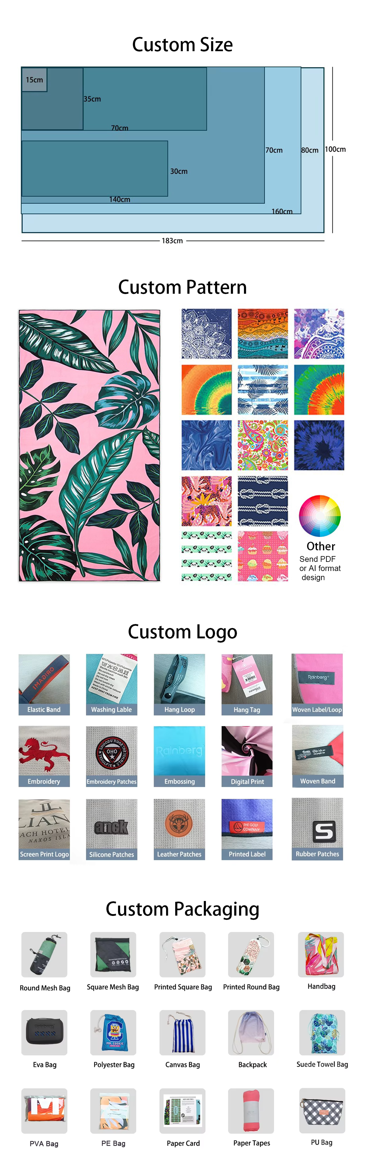 Customize Microfiber With Logo Custom Print Sublimation Beach Towels