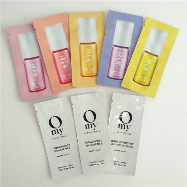Quality Heat Sealed Cosmetics Sample Packaging Sachets Flat Pouch Mylar Foil 3 Sides Seal Bags wholesale