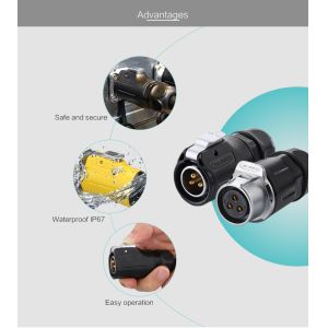 CNLINKO 3 Pin Male Connector IP68 Waterproof M20 Female DC Power Plug Power