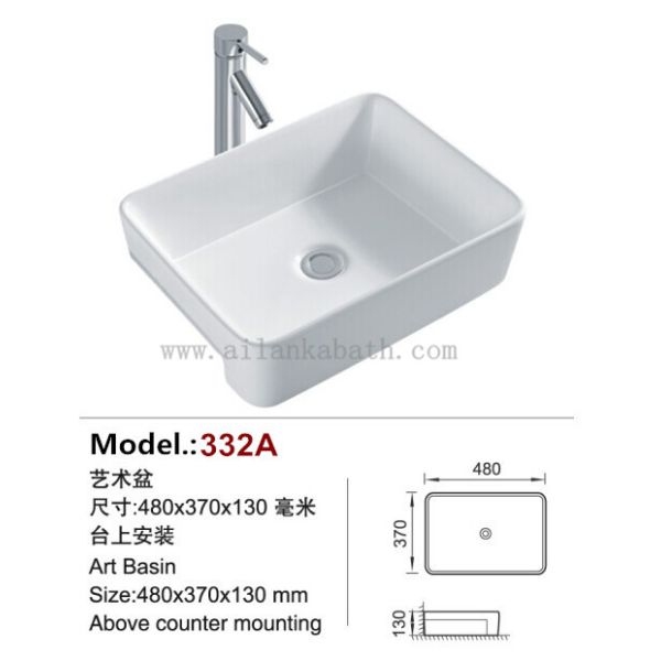 Countertop Mounting Ceramic Sinks Sanitary Ware Rectangular Art Basin Bathroom Wash Basin
